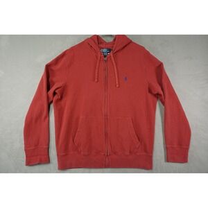 Vintage Polo Ralph Lauren Hoodie Mens Large Full Zip Red Cotton Blue Pony Logo